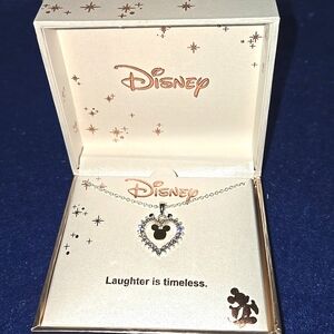 (New) Disney Fine Silver Plated Heart Pendant Necklace 16"